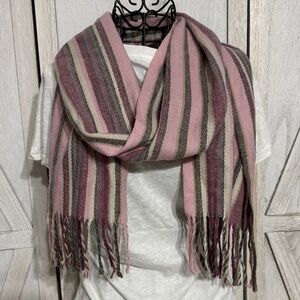 Striped Pink and Gray Scarf